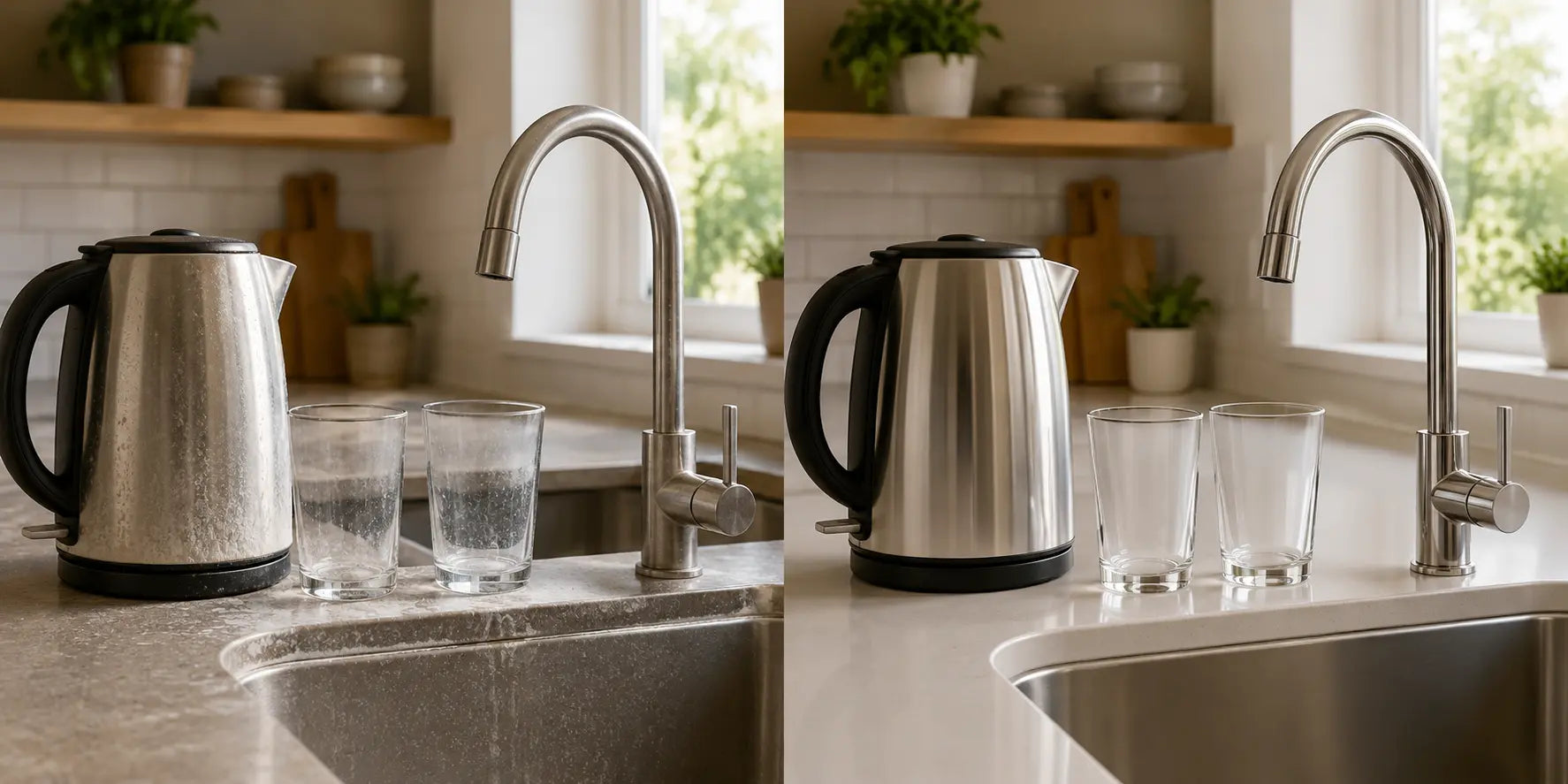 Hard water vs soft water differences in a home kitchen