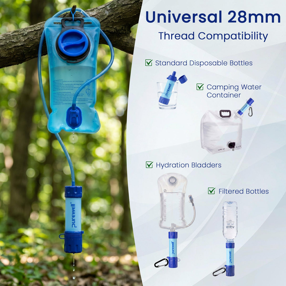 Purewell Personal Water Filtration Straw Emergency Survival Gear Water Purifier for Camping Hiking Climbing Backpacking(2pcs) Purewell