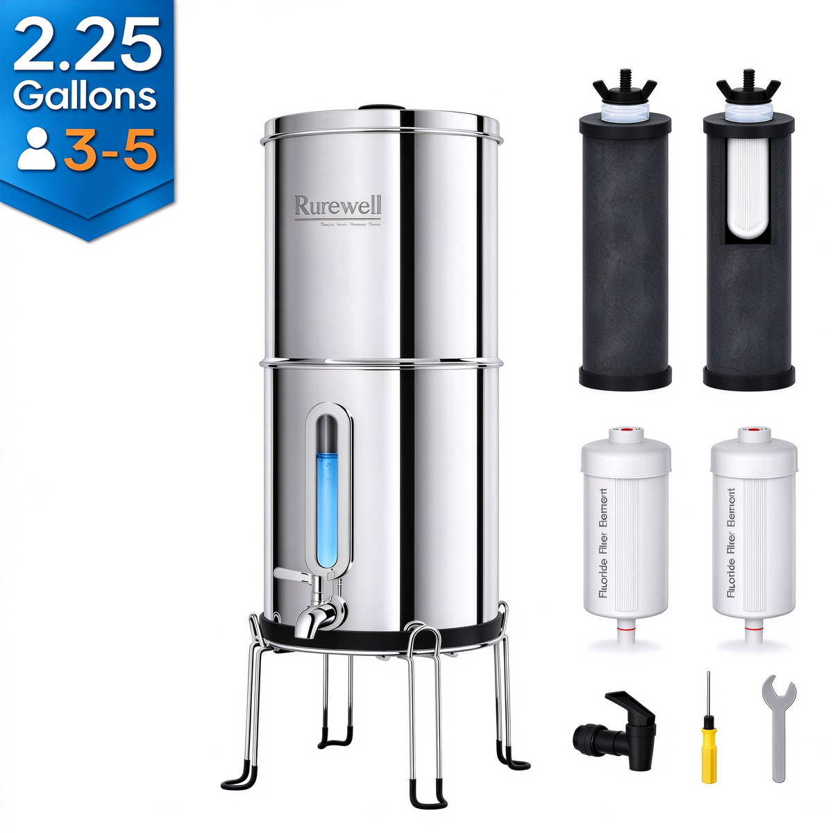 K Series Countertop Gravity Water Filter System 2.25 Gallon Purewell