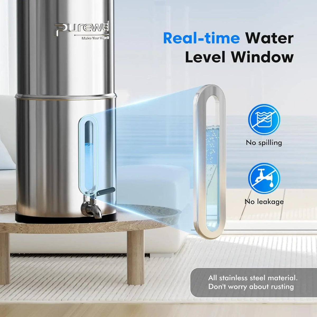 K Series Countertop Gravity Water Filter System 2.25 Gallon Purewell