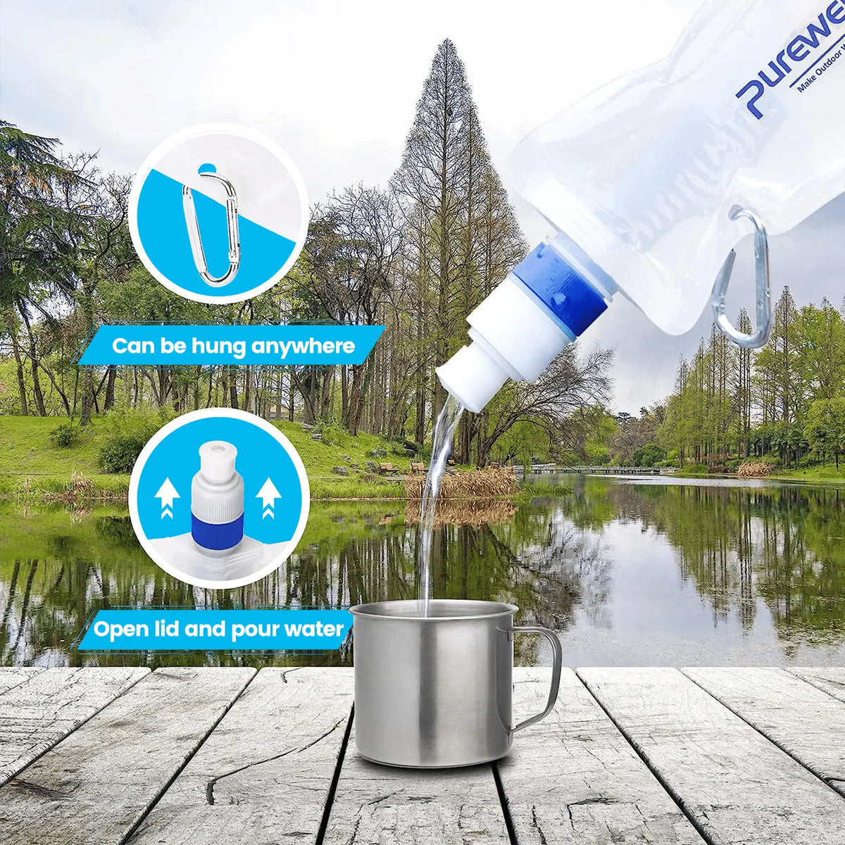 Purewell® - Outdoor Collapsible Water Filter Bag 480ml, Lightweight, BPA Free, for Emergency, Preparedness, Emergency Purewell