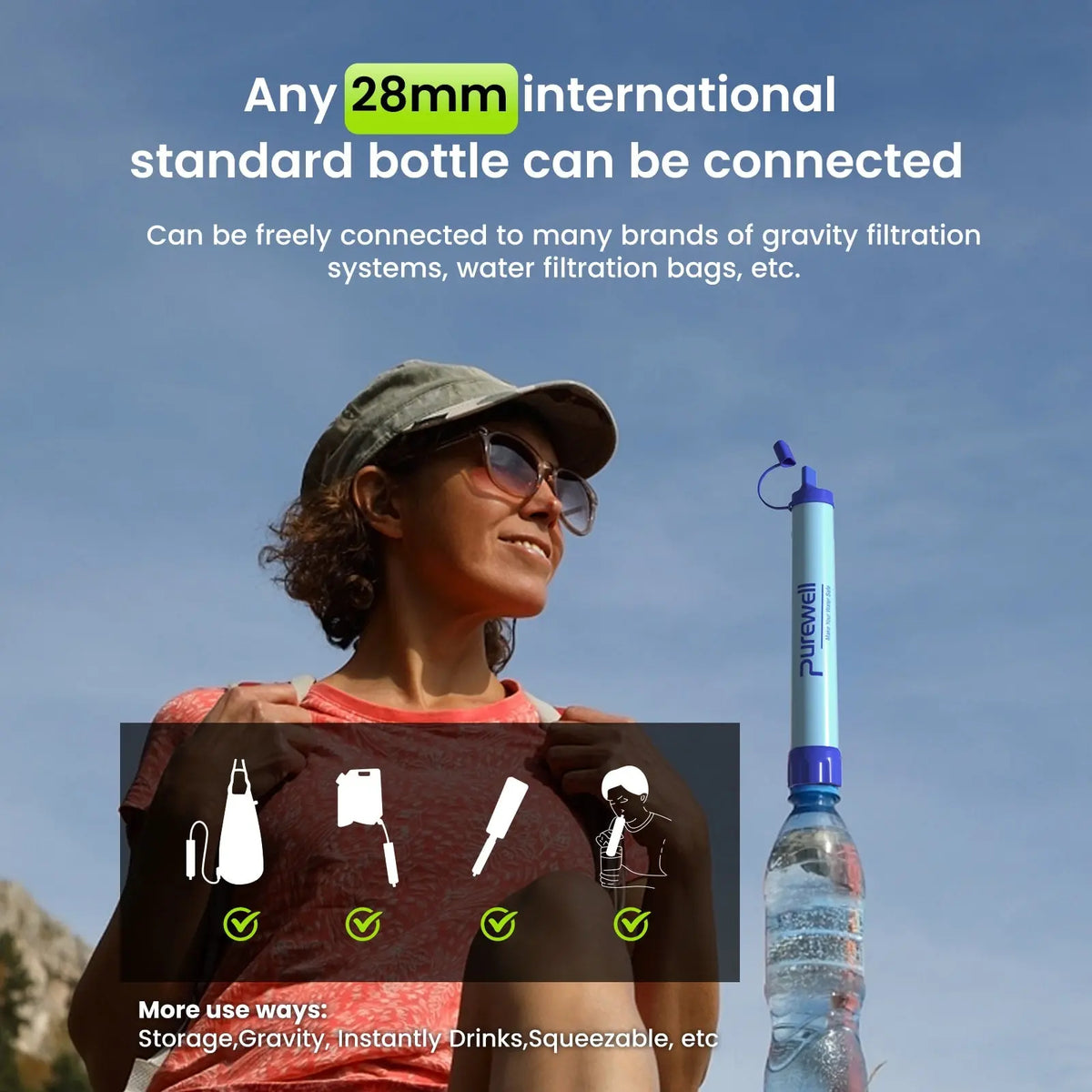 Purewell® - Outdoor Personal Water Filter Life Straw for Emergency, Camping, Hiking, Climbing, Backpacking Purewell