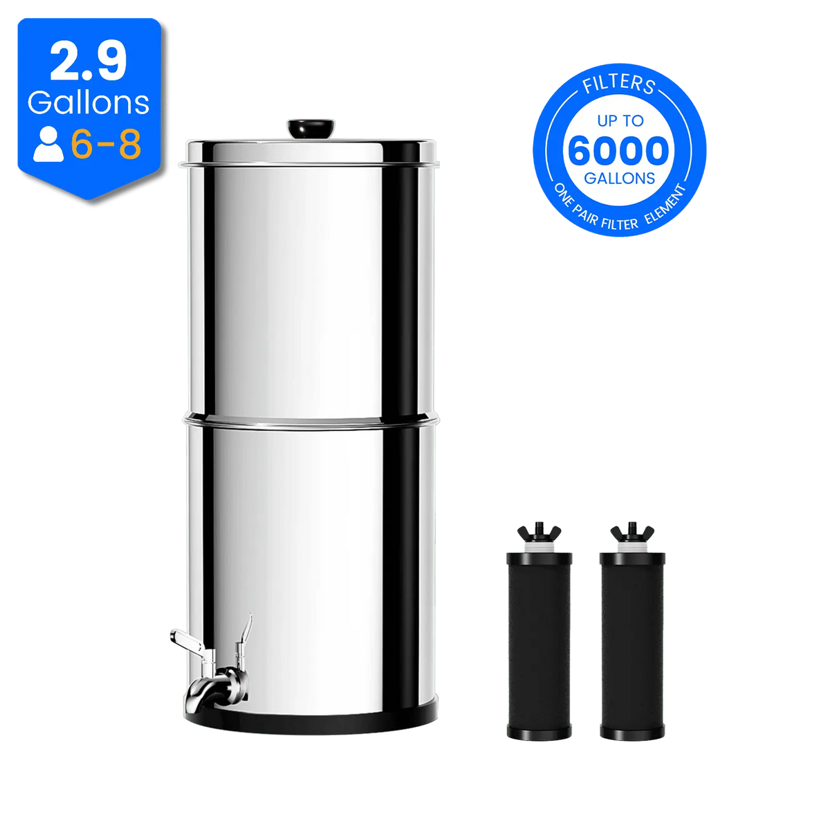 Purewell® – K Series - 2.9 Gallons 304 Stainless Steel Gravity-fed Water Filter System, NSF Certified Purewell