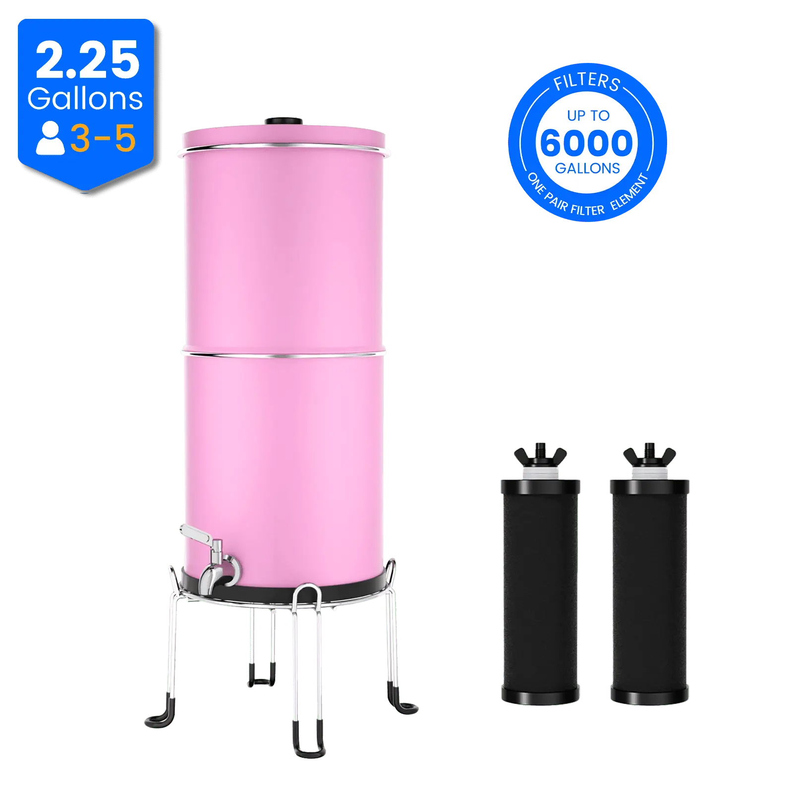 Purewell® – K Series - Multicolor 2.25 Gallons 304 Stainless Steel Gravity-fed Water Filter System with Water Level Window, NSF Certified Purewell