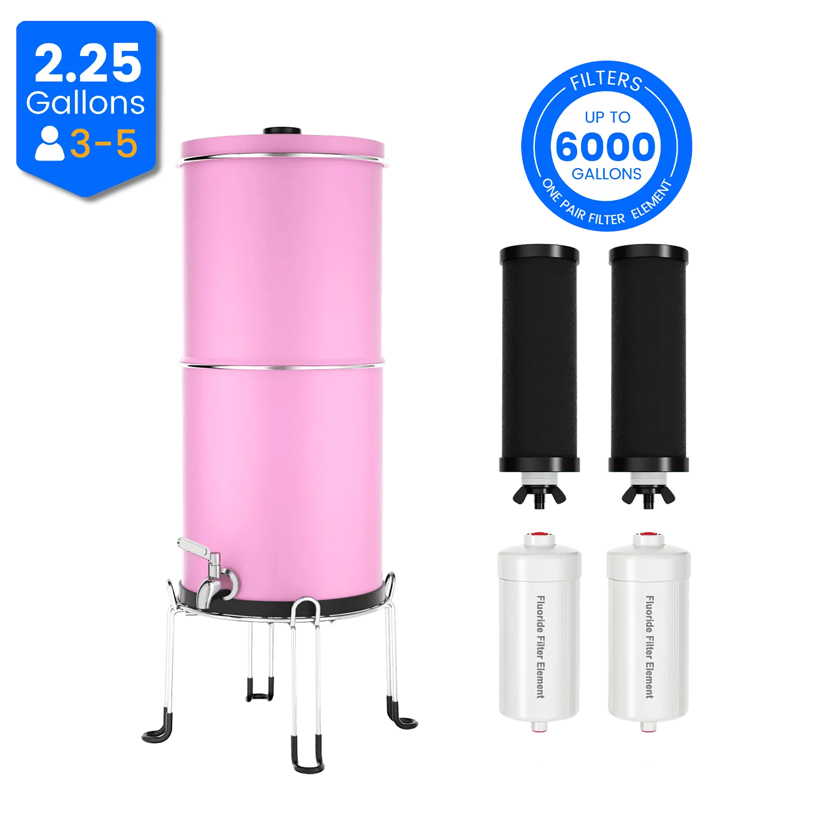 Purewell® – K Series - Multicolor 2.25 Gallons 304 Stainless Steel Gravity-fed Water Filter System with Water Level Window, NSF Certified Purewell