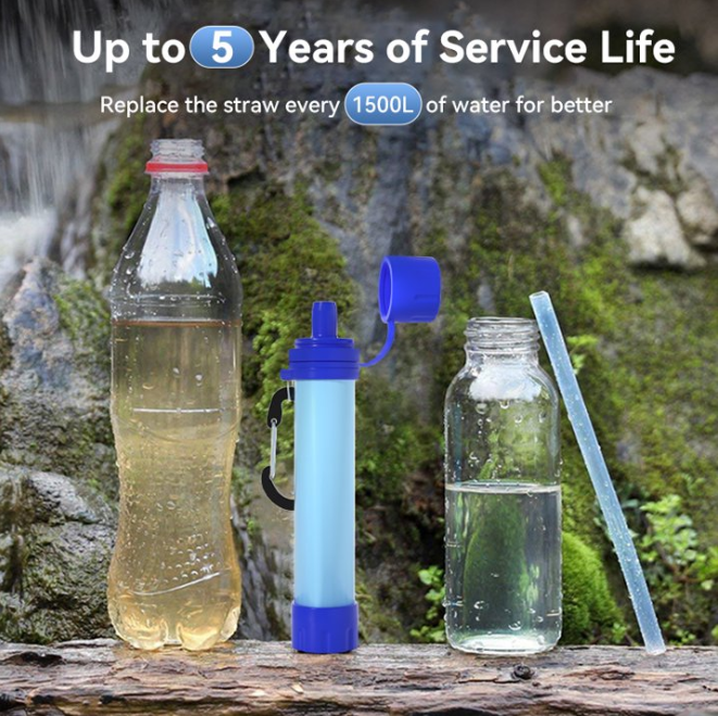 Purewell Personal Portable Water Filtration Straw, Ideal for Survival, Camping, Hiking, and Emergencies, Blue, 3-Pack Purewell