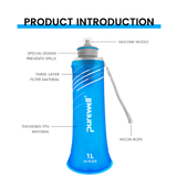 Purewell Collapsible Squeeze Bottle Water Filter System 1000ml for Trail Running, Through Hiking, Travel, Cycling, and Fishing blue Purewell