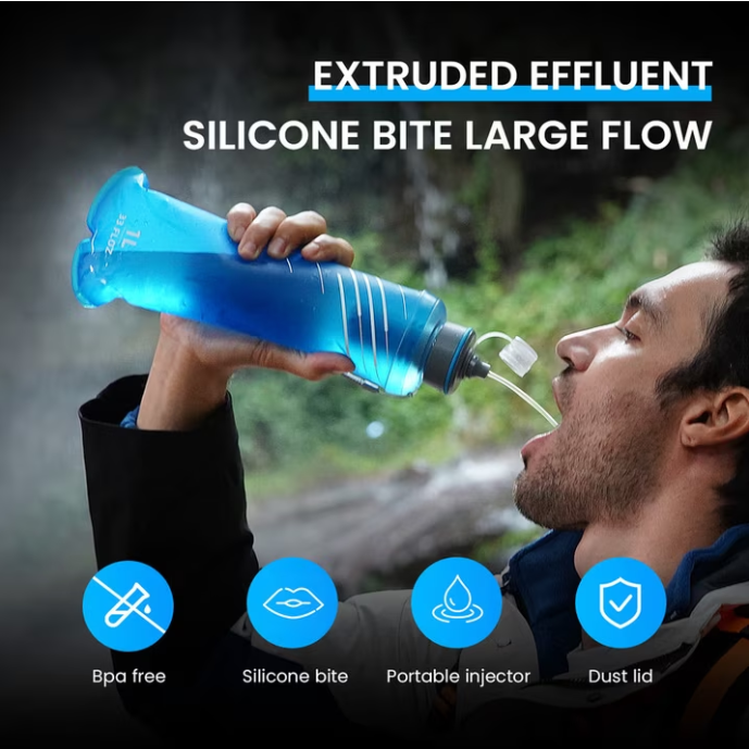 Purewell Collapsible Squeeze Bottle Water Filter System 1000ml for Trail Running, Through Hiking, Travel, Cycling, and Fishing blue Purewell