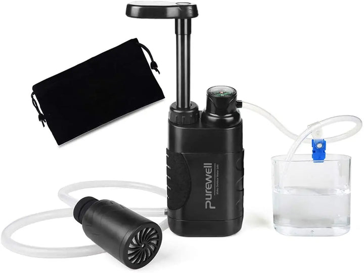 Purewell Pump Water Filter with Replaceable Carbon Pre-filter 0.01 Micron 4 Filter Stages, Portable Outdoor Emergency and Survival Gear - Camping, Hiking, Backpacking Purewell