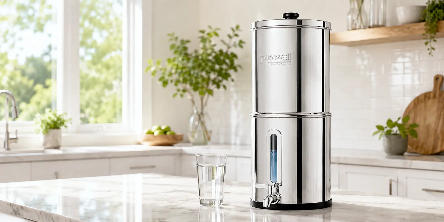 Purewell countertop gravity water filter as a Berkey alternative
