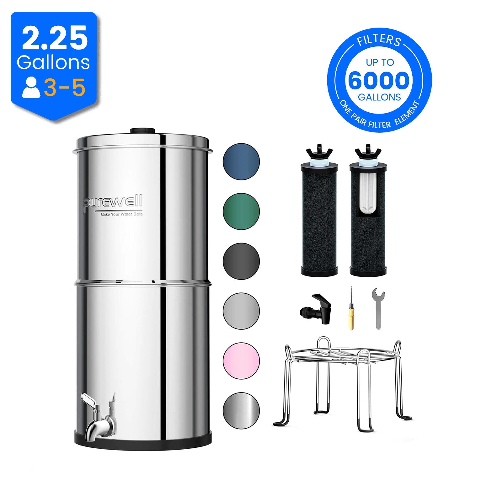 K Series Countertop Gravity Water Filter System 2.25 Gallon（Classic） Purewell