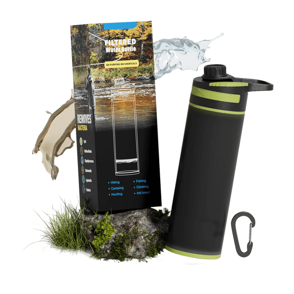 27oz Pressing Filtered Water Bottle with 0.01μm Ultra-Filtration, Portable Water Filter Bottle with 3-Stage Filtration for Survival, Camping, Hiking, Backpacking, Drinking, Emergency Purewell