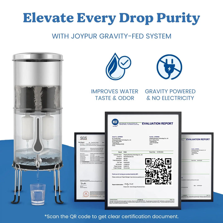Authorized - Joypur® 2.25 Gallons Gravity Water Filter System - Waterdrop Shape Water Level Window, NSF Certified Purewell