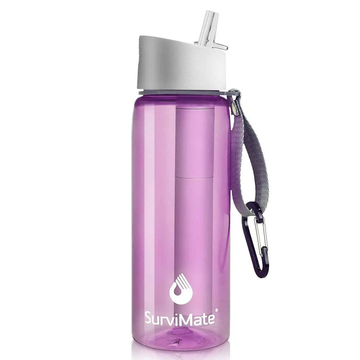 Authorized SurviMate Water Filter Bottle, Multi-color Option, 0.01μm Ultra-Filtration with 4-Stage Filtration for Survival, Camping, Hiking, Backpacking, Emergency Purewell