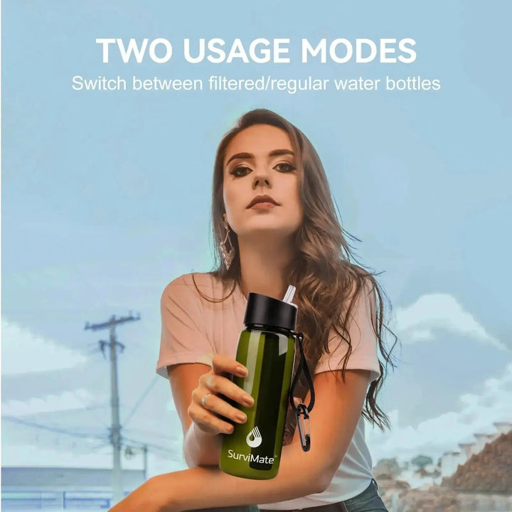 Authorized - SurviMate® Outdoor Water Filter Bottle, Multi-color, 0.01μm 4-Stage Filtration for Survival, Camping, Hiking, Backpacking