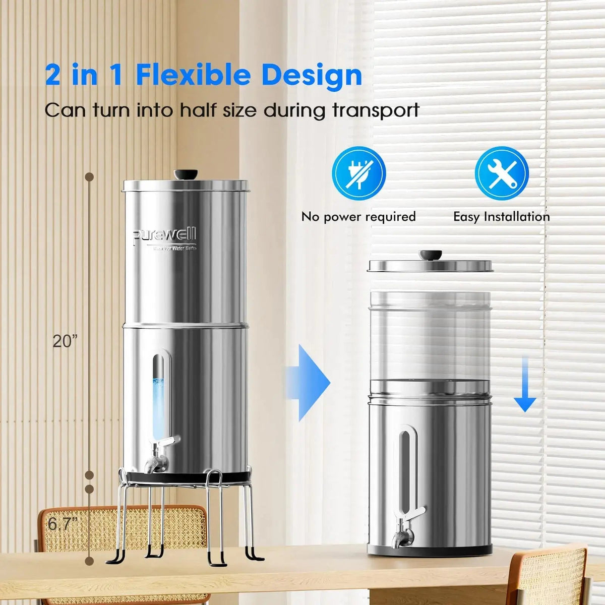BO Series Countertop Gravity Water Filter System 2.25 Gallon Purewell