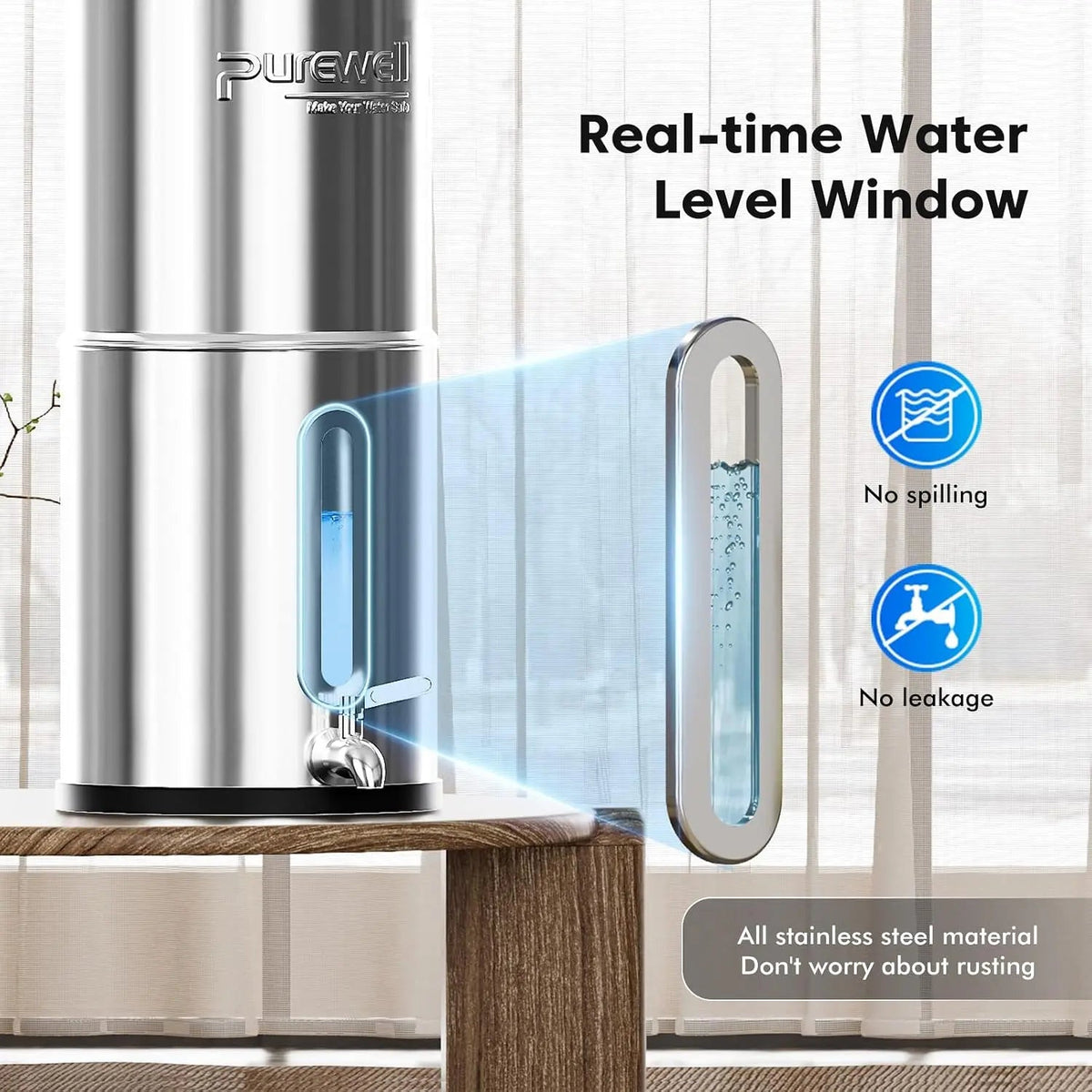 BO Series Countertop Gravity Water Filter System 2.25 Gallon Purewell