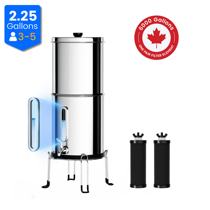 Canada Purewell® – K Series - 2.25 Gallons 304 Stainless Steel Gravity-fed Water Filter System, NSF Certifid Purewell