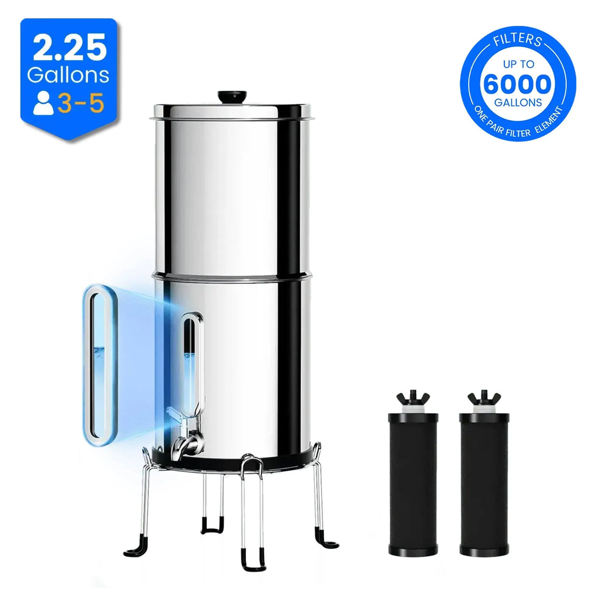 K Series Countertop Gravity Water Filter System 2.25 Gallon Purewell