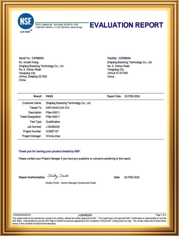 NSF/ANSI 372 - Water Filter