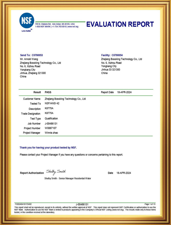 NSF/ANSI 42 Material Safety Evaluation