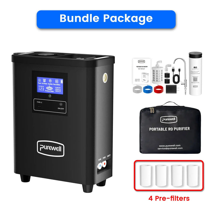 Portable RO Water Purifier NSF/SGS Certified, Remove PFOA, PFOS, Virus, Fluoride, Microplastic, TDS, For RV, Camping, Emergency, Disaster - Purewell® Purewell