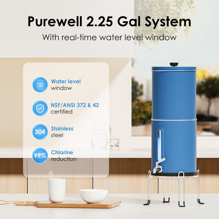 Purewell 304 Stainless Steel Gravity-fed Water Filter System 2.25 Gallons Purewell