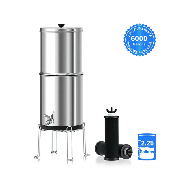 Purewell 304 Stainless Steel Gravity-fed Water Filter System 2.25 Gallons with Stand Purewell
