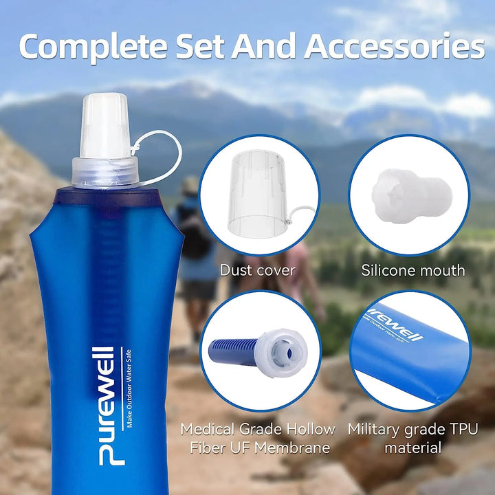 Purewell TPU Soft Flask with Filter BPA Free Water Filter Bag for Sport, Running, Camping and Hiking Purewell