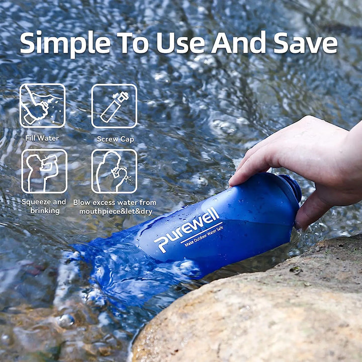 Purewell TPU Soft Flask with Filter BPA Free Water Filter Bag for Sport, Running, Camping and Hiking Purewell