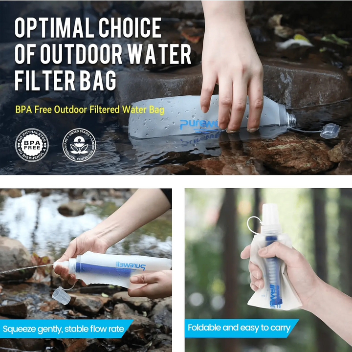 Purewell TPU Soft Flask with Filter BPA Free Water Filter Bag for Sport, Running, Camping and Hiking Purewell