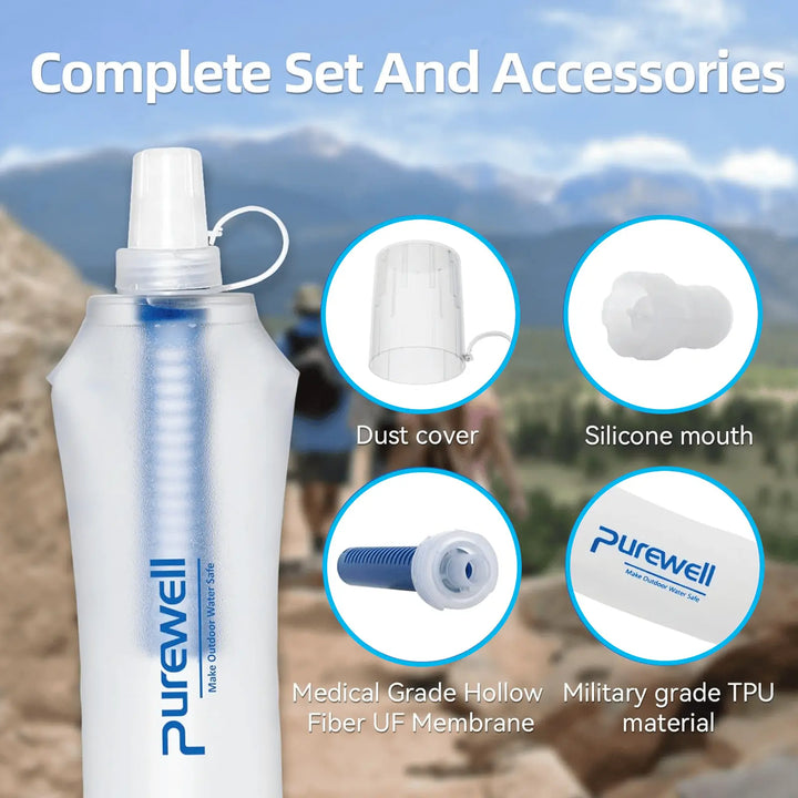 Purewell TPU Soft Flask with Filter BPA Free Water Filter Bag for Sport, Running, Camping and Hiking Purewell
