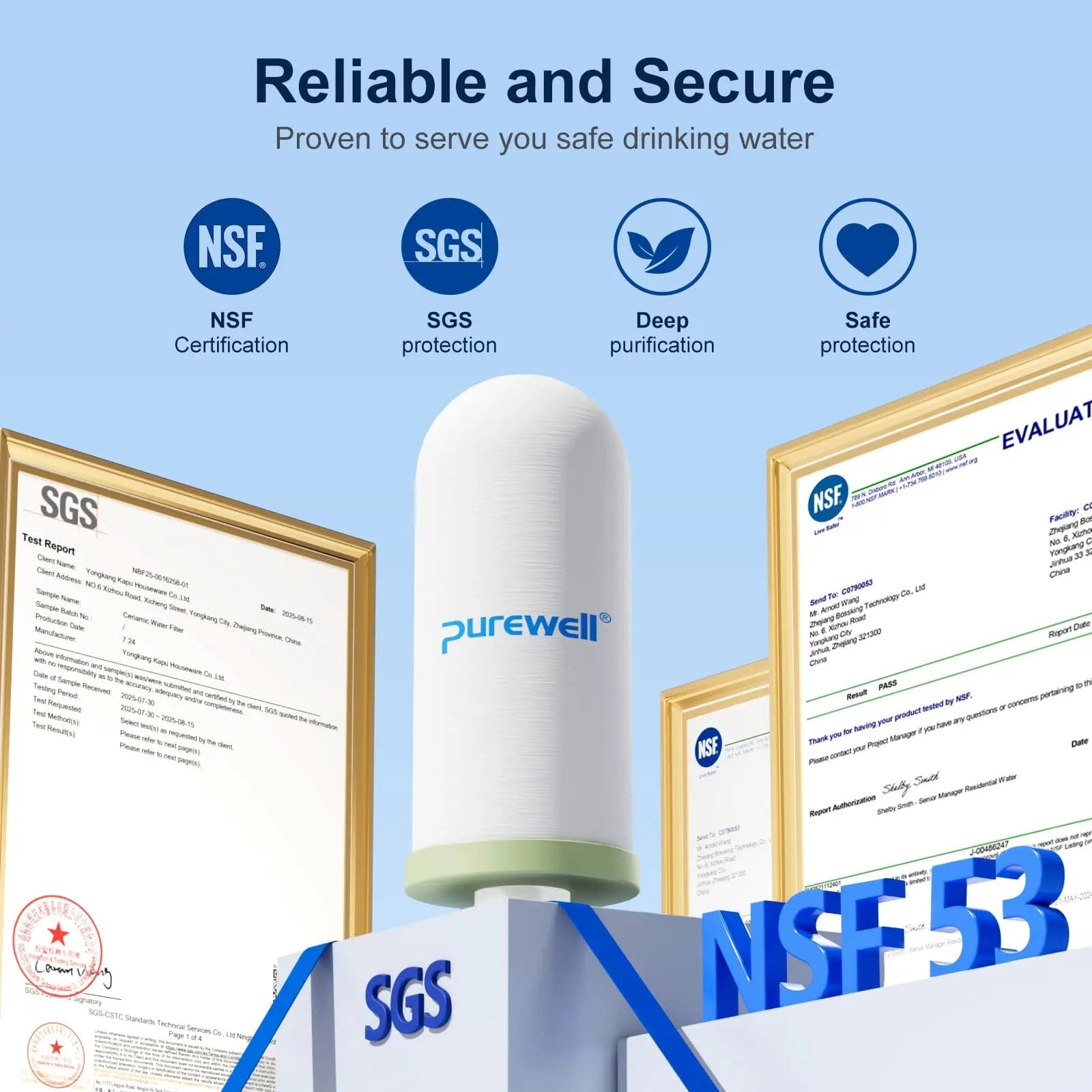 Purewell® - 4-Stages Ceramic Water Filter Replacement, Remove 99% PFAS, Chlorine, Lead, Compatible with Berkey, ProOne & Doulton Gravity Water Filter System Purewell