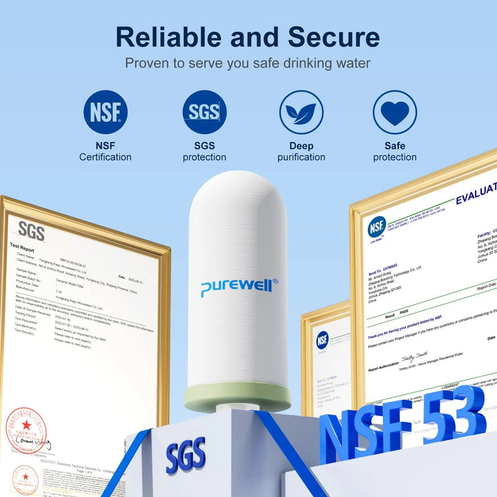Purewell® - 4-Stages Ceramic Water Filter Replacement, Remove 99% PFAS, Chlorine, Lead, Compatible with Berkey, ProOne & Doulton Gravity Water Filter System Purewell