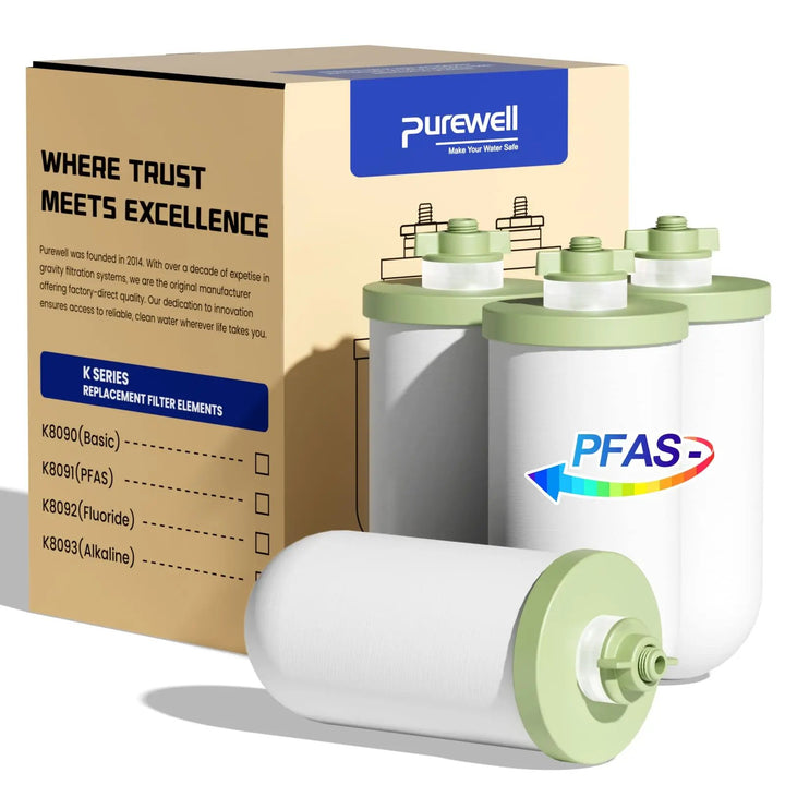 Purewell® - 4-Stages Ceramic Water Filter Replacement, Remove 99% PFAS, Chlorine, Lead, Compatible with Berkey, ProOne & Doulton Gravity Water Filter System Purewell