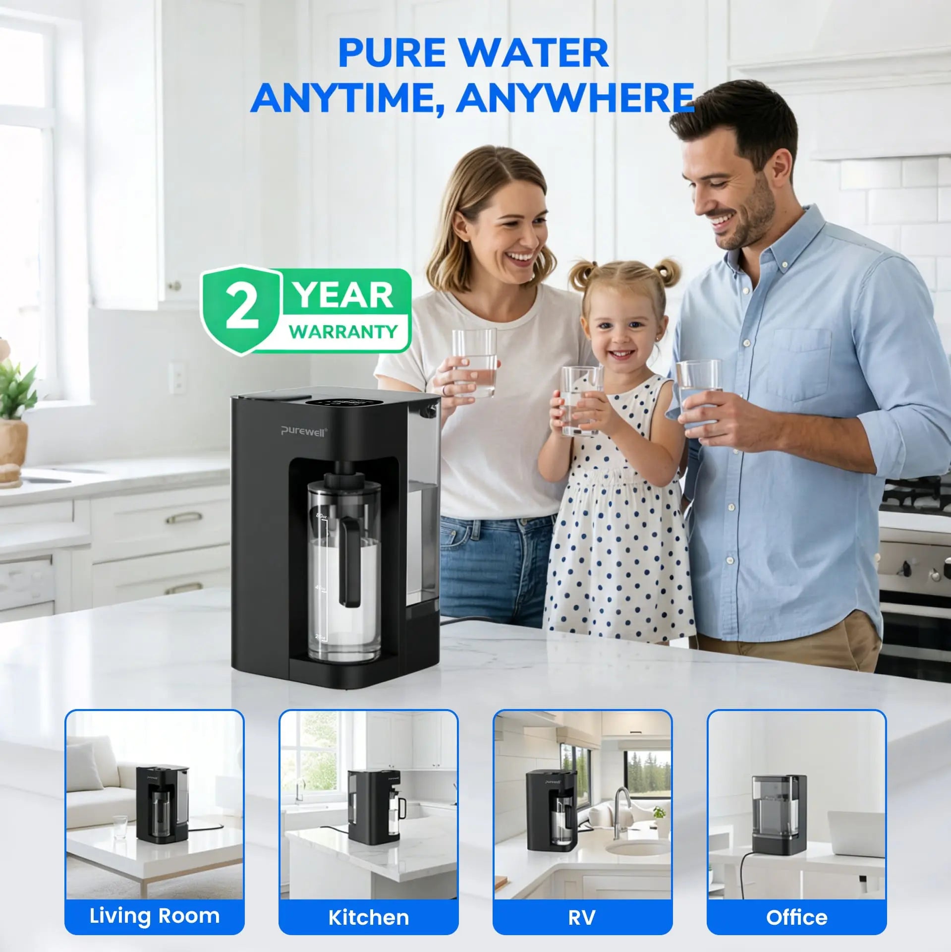 Purewell® Countertop Reverse Osmosis Water Filter, 8-Stage RO Water Filtration System with 44oz Water Pitcher Smart Auto-Filling, NSF Certified Water Purifier - C05 Purewell
