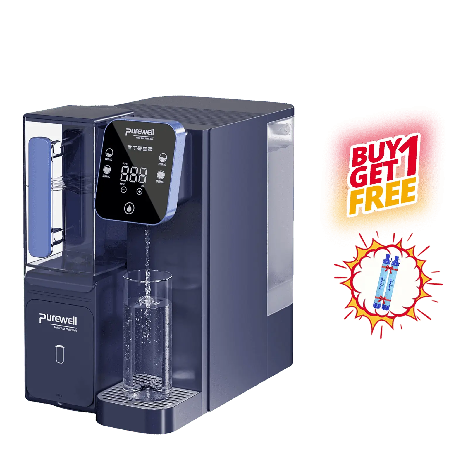 Purewell® Countertop Reverse Osmosis Water Purification System, Alkaline Water Filter with Portable Water Pitcher, NSF 58 Certified Elements-C01 Purewell