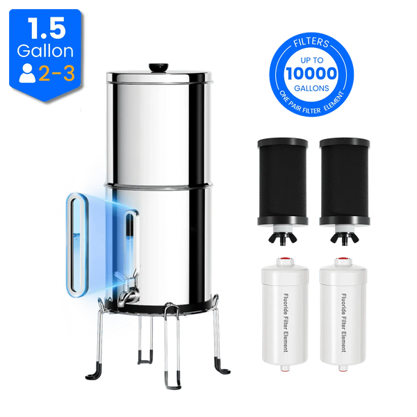 Purewell® - K Series - 1.5 Gallons 304 Stainless Steel Gravity-fed Water Filter System, NSF Certified Purewell