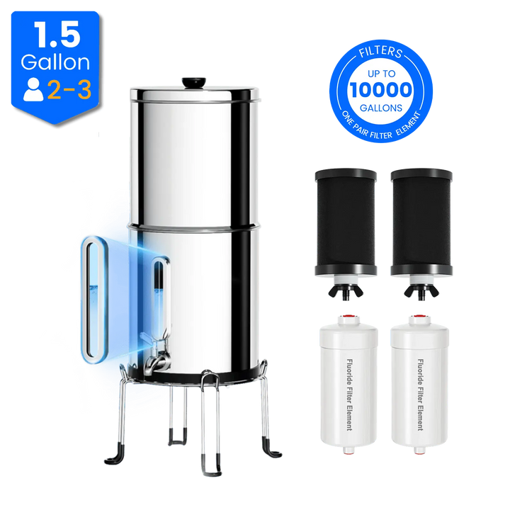 Purewell® - K Series - 1.5 Gallons 304 Stainless Steel Gravity-fed Water Filter System, NSF Certified Purewell