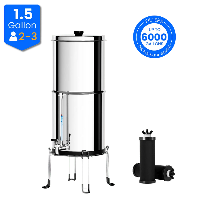 Purewell® - K Series - 1.5 Gallons 304 Stainless Steel Gravity-fed Water Filter System, NSF Certified Purewell