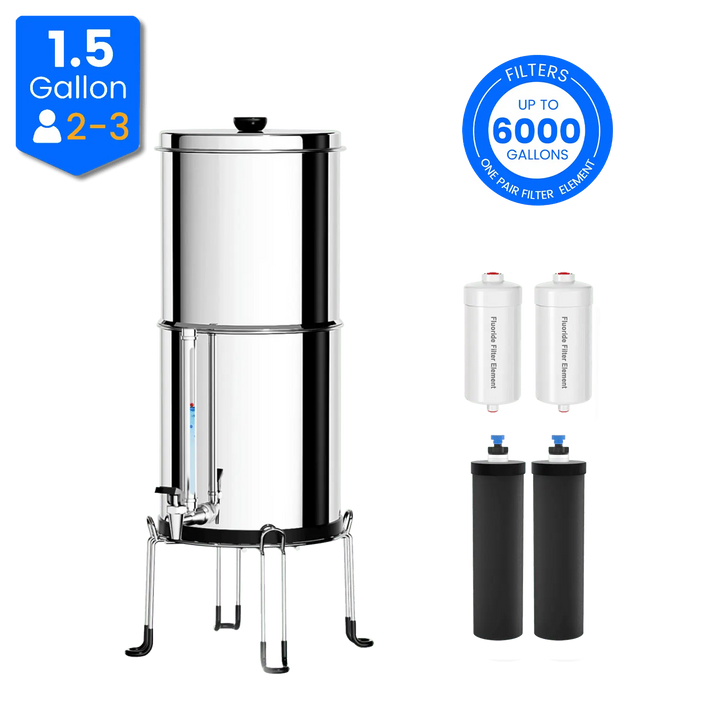 Purewell® - K Series - 1.5 Gallons 304 Stainless Steel Gravity-fed Water Filter System, NSF Certified Purewell