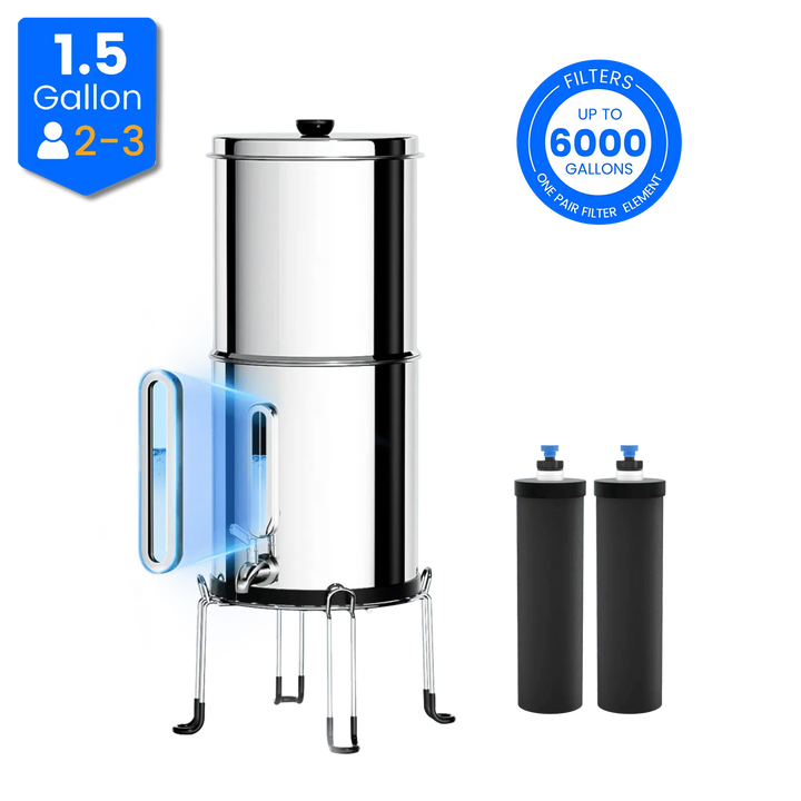 Purewell® - K Series - 1.5 Gallons 304 Stainless Steel Gravity-fed Water Filter System, NSF Certified Purewell
