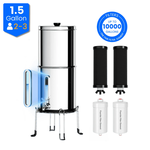 Purewell® - K Series - 1.5 Gallons 304 Stainless Steel Gravity-fed Water Filter System, NSF Certified Purewell