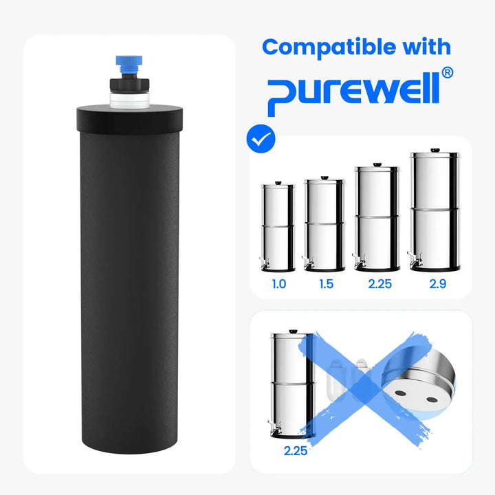 Purewell® - K Series - Black Carbon Water Filter Elements for Gravity-fed Water Filter System Purewell