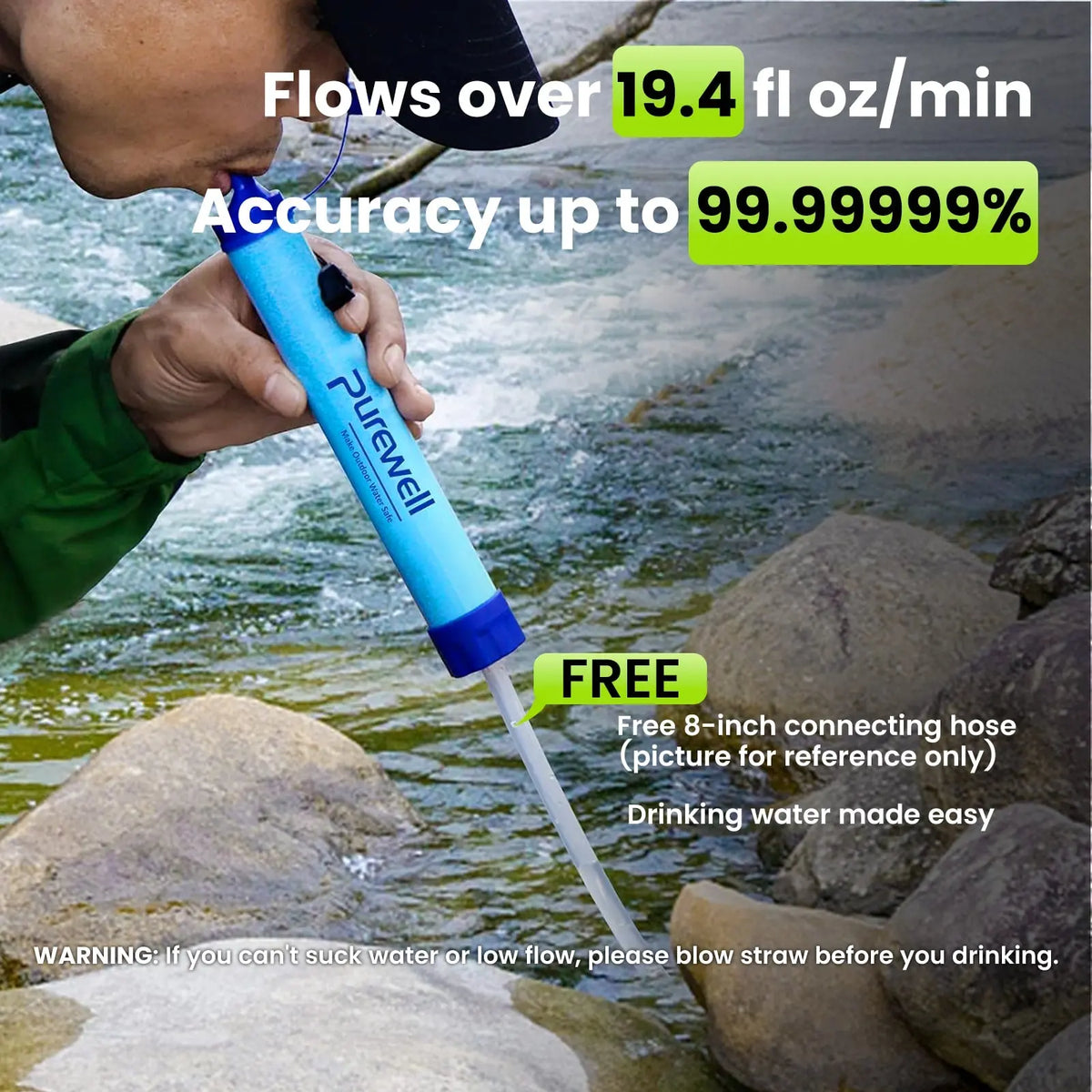 Purewell® - Outdoor Personal Water Filter Life Straw for Emergency, Camping, Hiking, Climbing, Backpacking Purewell