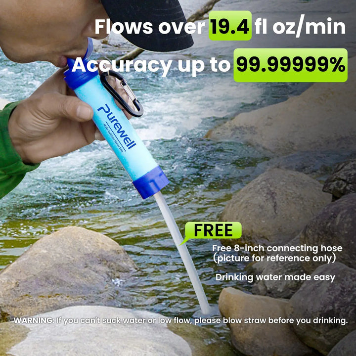 Purewell® - Outdoor Personal Water Filter Life Straw, 0.01μm, for Emergency, Camping, Hiking, Climbing, Backpacking Purewell