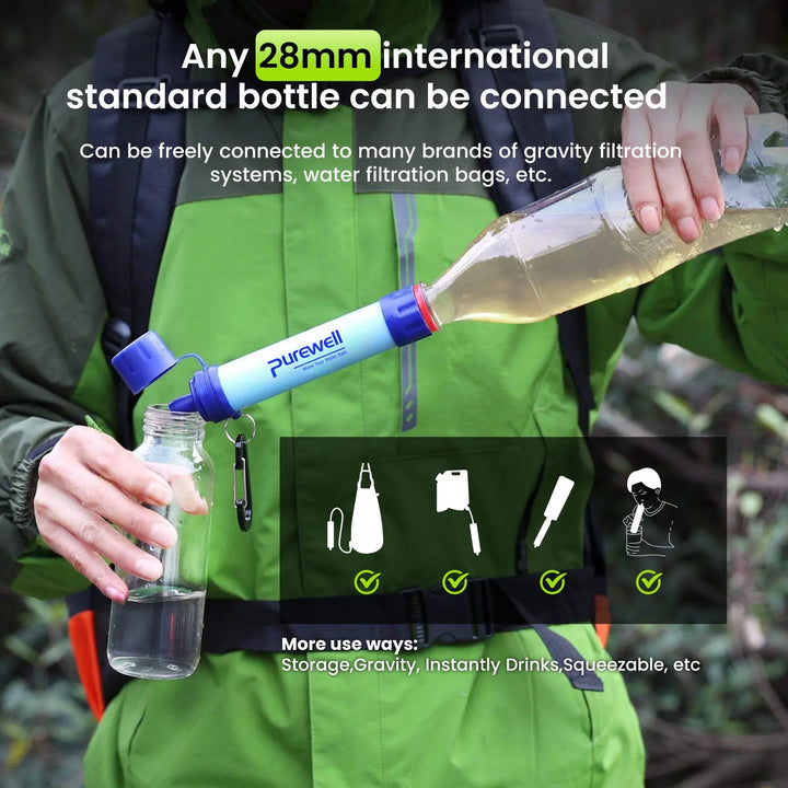 Purewell® - Outdoor Personal Water Filter Life Straw, 0.01μm, for Emergency, Camping, Hiking, Climbing, Backpacking Purewell