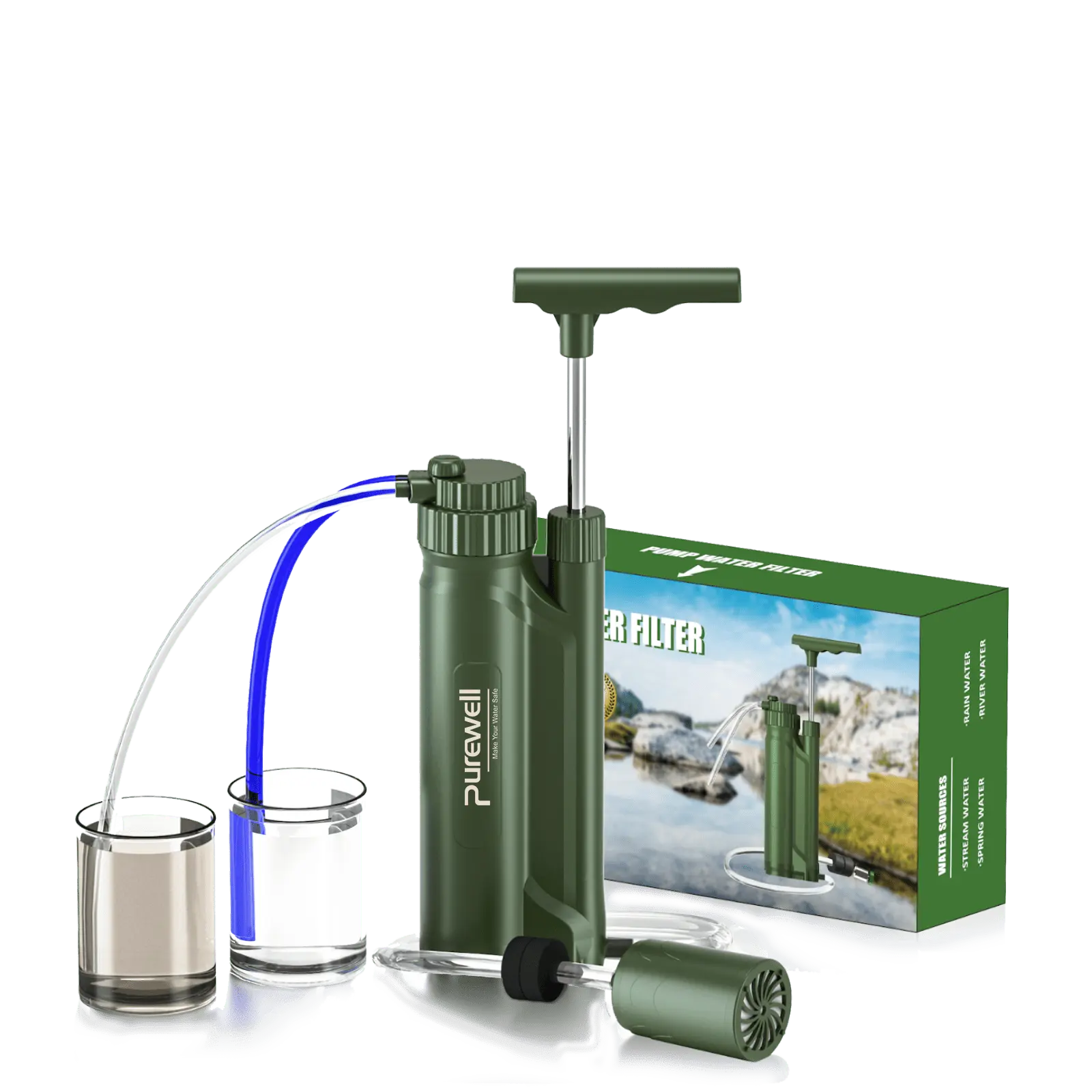 Purewell® - Outdoor Pump Water Filter 0.0001μm Removes Virus, Bacteria, Protozoa, Chlorine, TDS, Salt from Sea Water Purewell