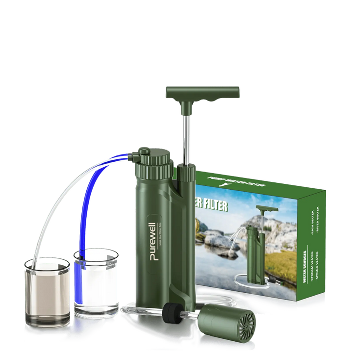 Purewell® - Outdoor Pump Water Filter 0.0001μm Removes Virus, Bacteria, Protozoa, Chlorine, TDS, Salt from Sea Water Purewell