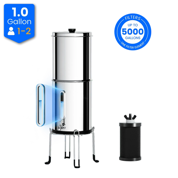 Purewell® - SF Series - 2.25 Gallons 304 Stainless Steel Gravity-fed Water Filter System, Reduce TDS, NSF Certified Purewell